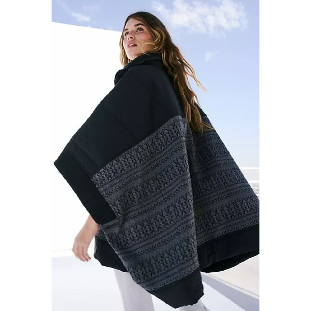NWT Free People Womens L Movement Heritage Oversized Pullover Poncho Black/Grey - Picture 6 of 10